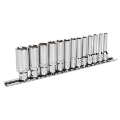 Sealey - Socket Set 13pc 1/4inchSq Drive Deep Lock-On 6pt Metric