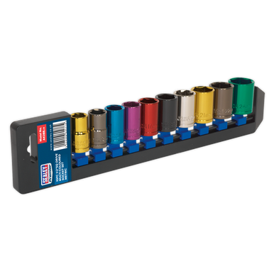 Sealey - Multi-Coloured Socket Set 10pc 1/2inchSq Drive WallDrive Metric