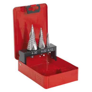 Sealey - HSS M2 Step Drill Bit Set 3pc Spiral Flute