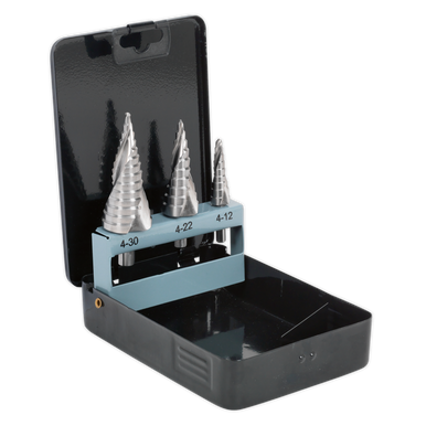 Sealey - HSS 4341 Step Drill Bit Set 3pc Spiral Flute