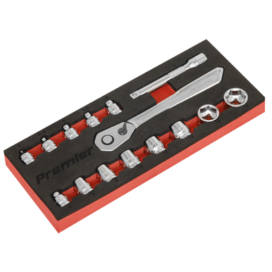 Sealey - Low Profile Socket Set 15pc 1/4inchSq Drive Metric