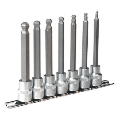 Sealey - Hex Ball-End Socket Bit Set 7pc Metric 3/8inchSq Drive 100mm