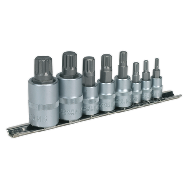 Sealey - Spline Socket Bit Set 8pc 1/4inch 3/8inch and 1/2inchSq Drive