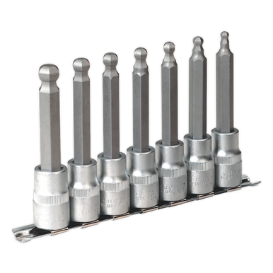 Sealey - Hex Ball-End Socket Bit Set 7pc 100mm 1/2inchSq Drive Metric