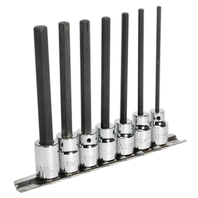 Sealey - Hex Socket Bit Set 7pc 3/8inchSq Drive 110mm Metric