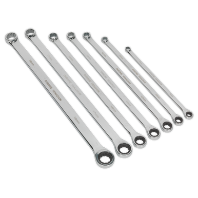 Sealey - Double Ring Ratchet/Fixed Spanner Set 7pc Extra-Long Metric