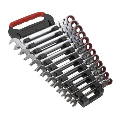 Sealey - Flexi-Head Ratchet Combination Spanner Set 12pc Metric