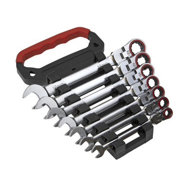 Sealey - Flexi-Head Ratchet Combination Spanner Set 7pc Metric