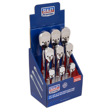 Sealey - Ratchet Wrenches 1/4inch 3/8inch and 1/2inchSq Drive Pear-Head Flip Reverse