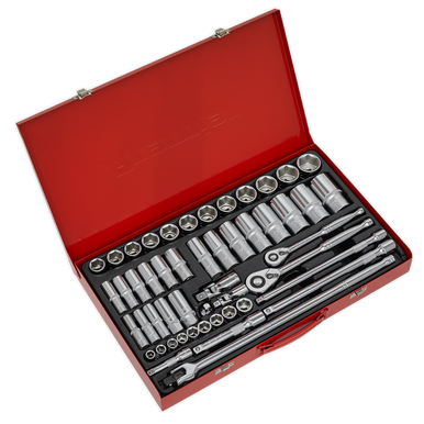 Sealey - Socket Set 50pc 3/8inch and 1/2inchSq Drive 6pt WallDrive Metric