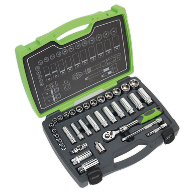 Sealey - Socket Set 34pc 3/8inchSq Drive 6pt WallDrive Metric