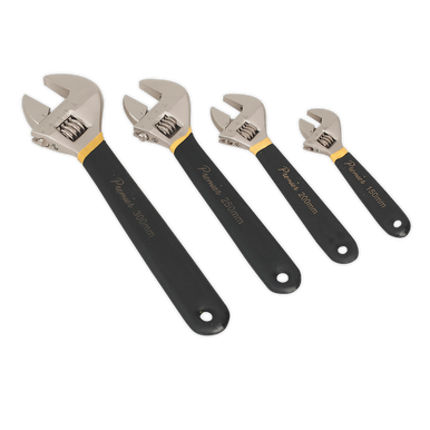Sealey - Adjustable Wrench Set 4pc Ni-Fe Finish
