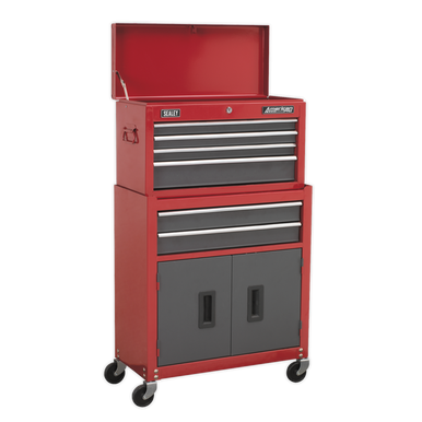 Sealey - Topchest and Rollcab Combination 6 Drawer with Ball Bearing Slides Red/Grey