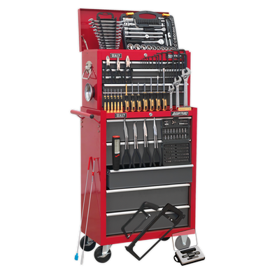 Sealey - Topchest and Rollcab Combination 14 Drawer with Ball Bearing Slides Red/Grey and 239pc Tool Kit