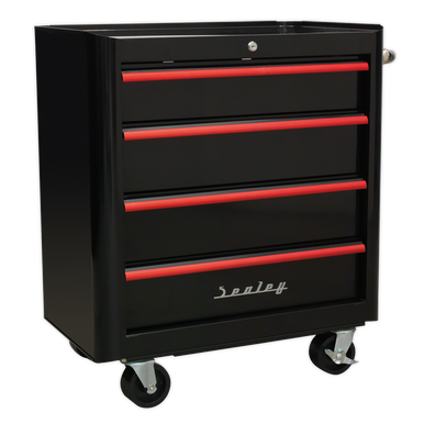 Sealey - Rollcab 4 Drawer Retro StyleBlack with Red Anodised Drawer Pulls