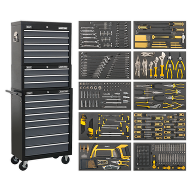 Sealey - Tool Chest Combination 16 Drawer with Ball Bearing Slides Black/Grey and 420pc Tool Kit