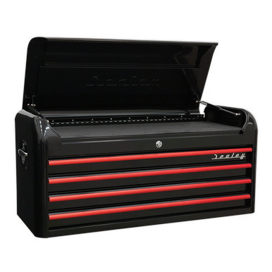 Sealey - Topchest 4 Drawer Wide Retro Style Black with Red Anodised Drawer Pulls