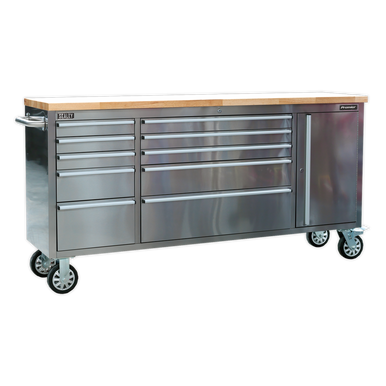 Sealey - Mobile Stainless Steel Tool Cabinet 10 Drawer and Cupboard
