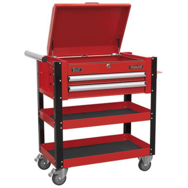 Sealey - Heavy-Duty Mobile Tool and Parts Trolley 2 Drawers and Lockable Top Red