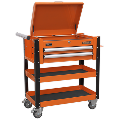 Sealey - Heavy-Duty Mobile Tool and Parts Trolley 2 Drawers and Lockable Top Orange AP760MO