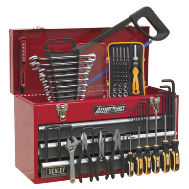 Sealey - Portable Tool Chest 3 Drawer with Ball Bearing Slides Red/Grey and 93pc Tool Kit