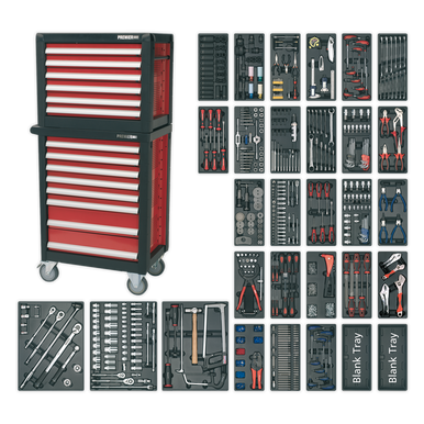 Sealey - Topchest and Rollcab Combination 14 Drawer with Ball Bearing Slides and 1233pc Tool Kit APTTC02