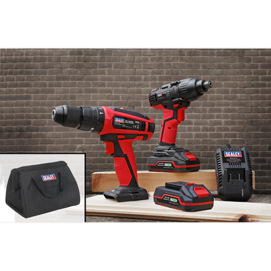 Sealey - 20V Cordless Dia13mm Hammer Drill/1/4inchHex Drive Impact Driver Combo Kit