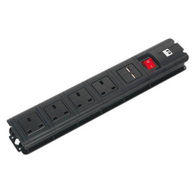 Sealey - Extension Cable 3m 4 x 230V plus 2 x USB Sockets Black
