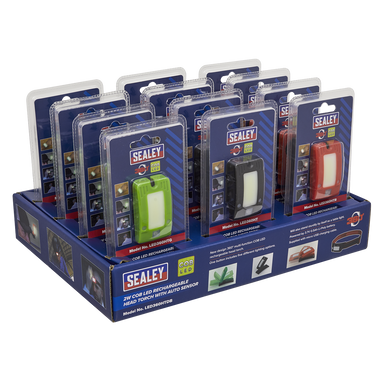 Sealey - Rechargeable Head Torch Auto-Sensor Black 2W COB LED Display Box of 12