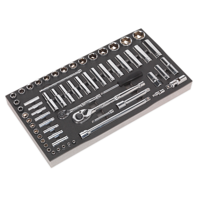 Sealey - Tool Tray with Socket Set 62pc 1/4inch and 1/2inchSq Drive Metric