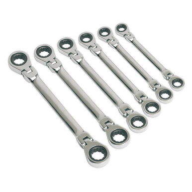 Sealey - Flexi-Head Double End Ratchet Ring Spanner Set 6pc Metric