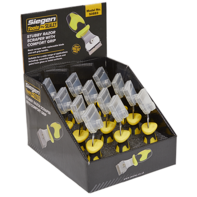 Sealey - Razor Scraper with Comfort Grip Stubby Display Box of 12