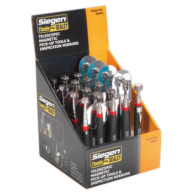 Sealey - Telescopic Magnetic Pick-Up Tools and Inspection Mirrors Display Box of 20