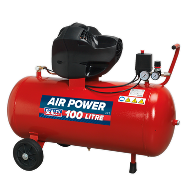 Sealey - Compressor 100L V-Twin Direct Drive 3hp Oil Free