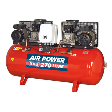 Sealey - Compressor 270L Belt Drive 2 x 3hp with Cast Cylinders