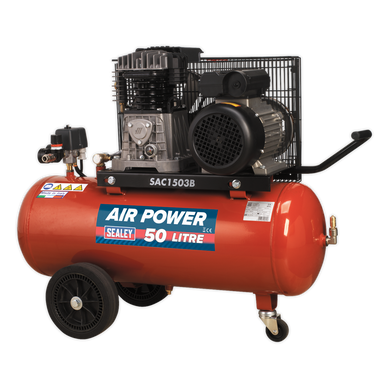 Sealey - Compressor 50L Belt Drive 3hp with Cast Cylinders and Wheels