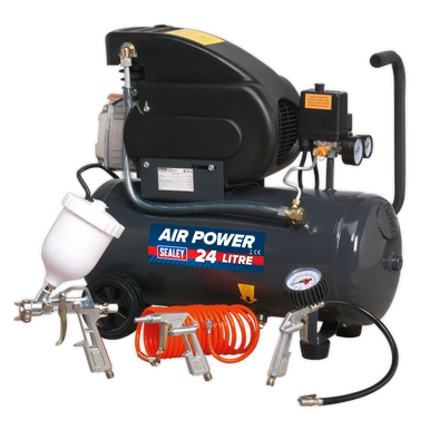 Sealey - Compressor 24L Direct Drive 2hp with 4pc Air Accessory Kit SAC2420EPK