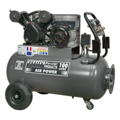 Sealey - Compressor 100L Belt Drive 3hp with Front Control Panel