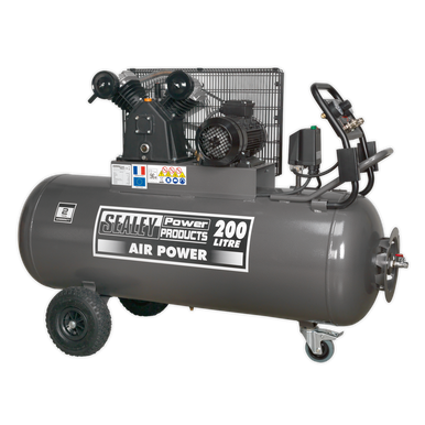 Sealey - Compressor 200L Belt Drive 3hp with Front Control Panel 415V-3ph