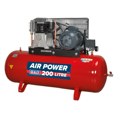 Sealey - Compressor 200L Belt Drive 5.5hp 3ph 2-Stage with Cast Cylinders