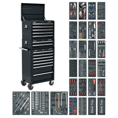 Sealey - Tool Chest Combination 14 Drawer with Ball Bearing Slides Black with 1179pc Tool Kit