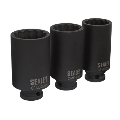 Sealey - Impact Hub Nut Socket Set 3pc 12-Point 1/2inchSq Drive