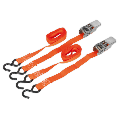 Sealey - Ratchet Tie Down 25mm x 4m Polyester Webbing with S Hooks 500kg