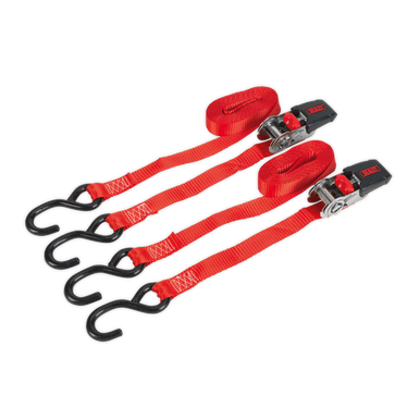 Sealey - Ratchet Tie Down 25mm x 4m Polyester Webbing with S Hooks 800kg Pair