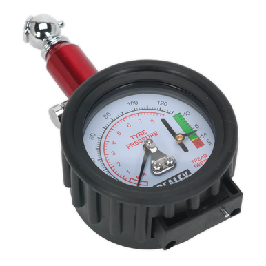 Sealey - Tyre Pressure Gauge with Tyre Tread Depth Gauge 0-8bar0-120