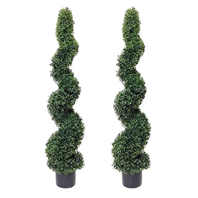 2 x Artificial Spiral Boxwood Topiary Trees 4ft/120cm