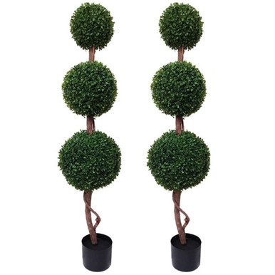 2 x Artificial Triple Ball Boxwood Topiary Trees 4ft/120cm