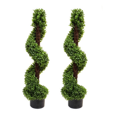 2 x Artificial Premium Topiary Boxwood Spiral Trees 3ft/90cm