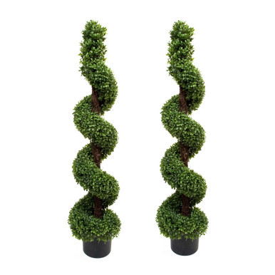 2 x Artificial Premium Topiary Boxwood Spiral Trees 4ft/120cm