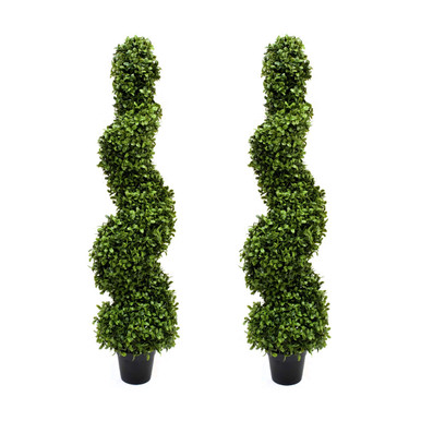 2 x Artificial Premium Spiral Boxwood Topiary Trees 3ft/90cm
